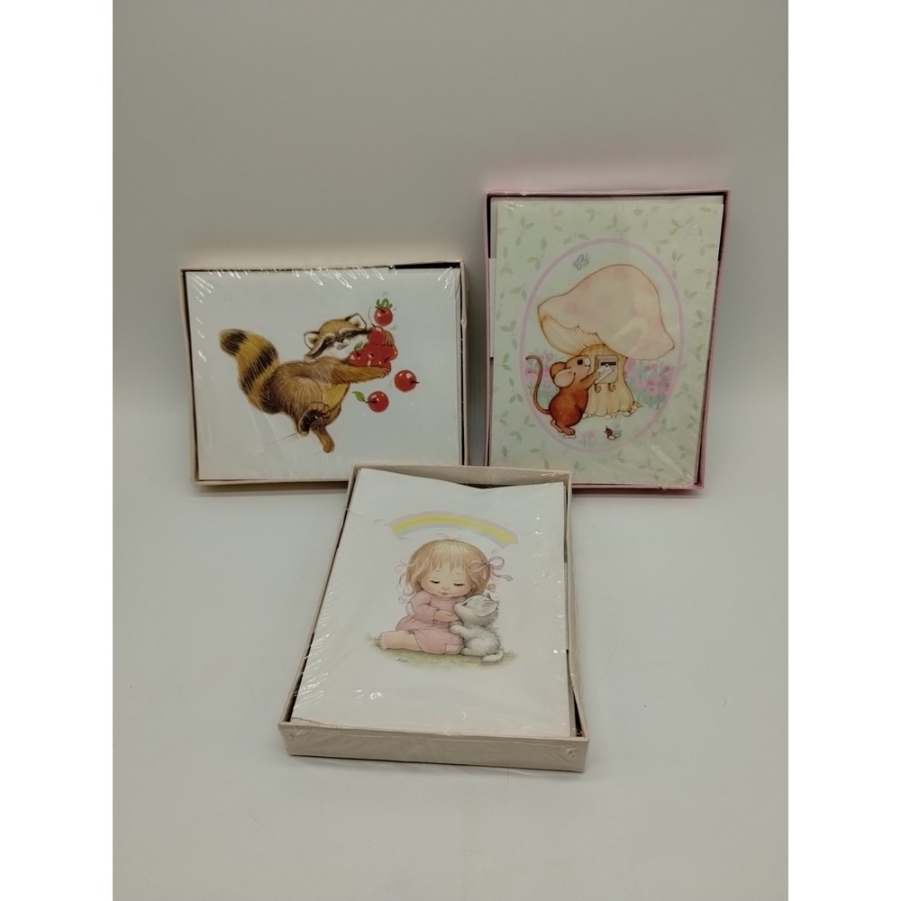 Lot Of 3 Sangamon Social Notes Cards Vintage Thank You Invitation Note Racoon